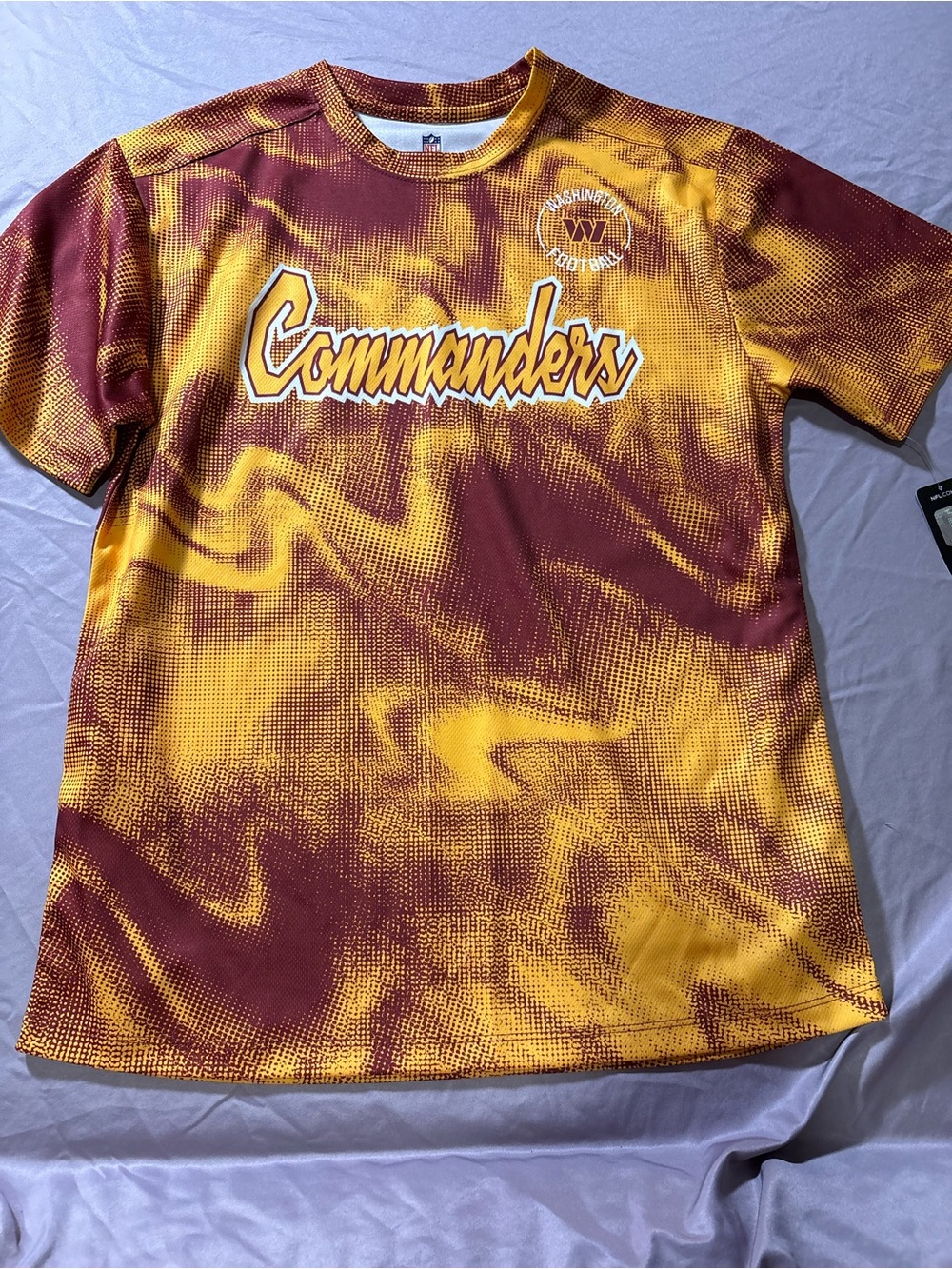 NFL Commanders Short Sleeve Tee in Maroon & Gold Swirl
